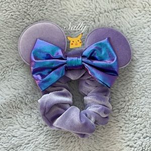 Disney Ears Scrunchie Purple Shiny Metallic Bow